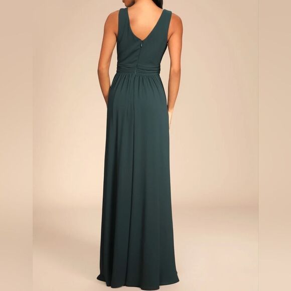 NWT LulusThoughts of Hue Emerald Green Surplice Maxi Dress - Picture 4 of 6